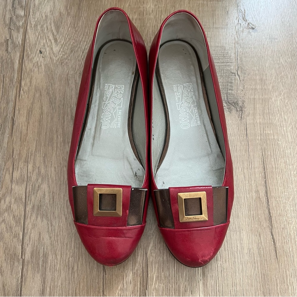 Salvatore Ferragamo Red Leather Flat Shoes Size‎ 7 B